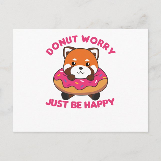 Sweet Red Panda Funny Animals In Doughnut Pink Postcard (Front)