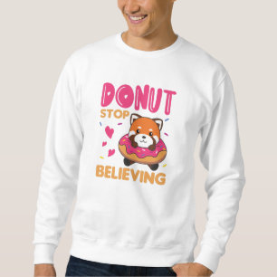 Sweet Red Panda Funny Animals In Doughnut Pink Sweatshirt