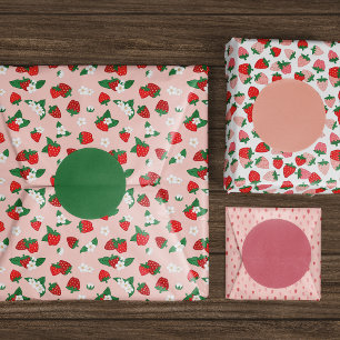 Sweet Red Pink Strawberries White Flowers Pattern Wrapping Paper Sheet