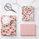 Sweet Red Pink Strawberries White Flowers Pattern Wrapping Paper Sheet<br><div class="desc">Red and pink strawberry themed wrapping paper sheets with three matching strawberry patterns: one sheet with red strawberries, leaves, and white flowers against a pink background, one sheet with lots of strawberries in red and two shades of pink, and one pink sheet with little strawberry seeds also in pink. Perfect...</div>