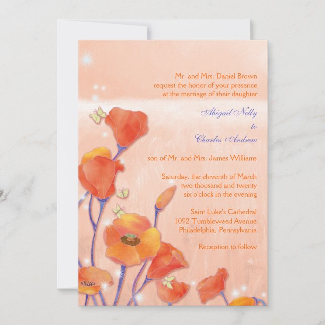 Sweet Red Poppy Wedding Invitation (Front)