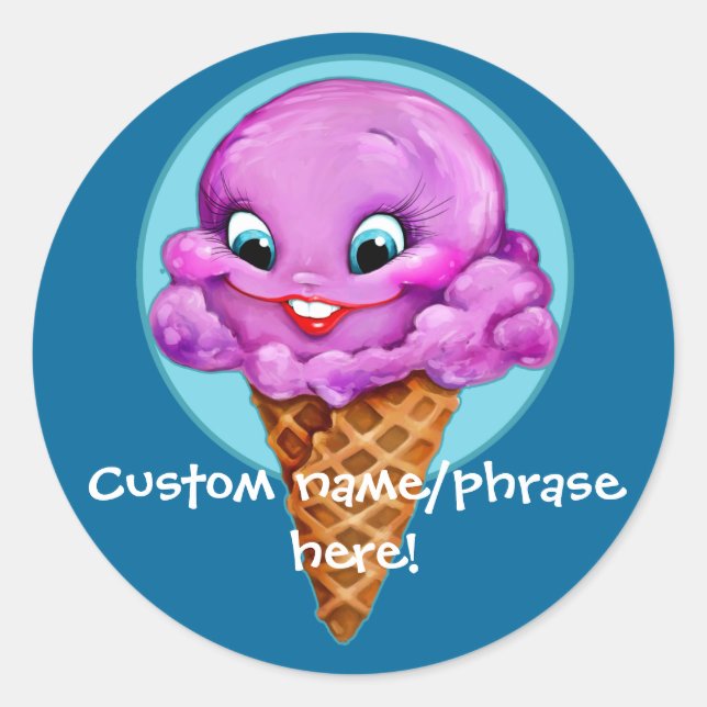 Sweet Red Raspberry Ice Cream Girl Classic Round Sticker (Front)