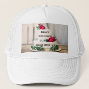 Sweet Red Rose Cake with Happy Birthday Name Here  Trucker Hat