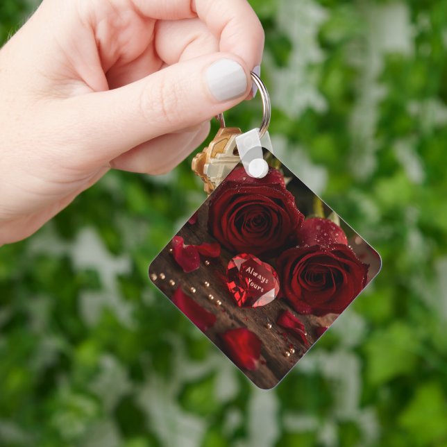 Sweet Red Rose Romantic Valentine Heart Keychain (Hand)