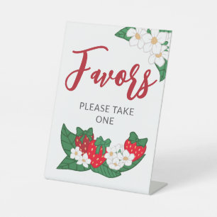 Sweet Red Strawberry Bows Favours Pedestal Sign