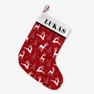 Sweet Red White Reindeer Woodland Trees Christmas Small Christmas Stocking