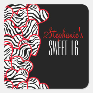 Sweet red zebra hearts Sweet 16 Birthday sticker