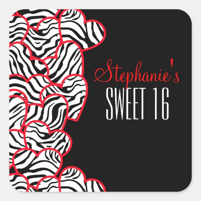 Sweet red zebra hearts Sweet 16 Birthday sticker (Front)