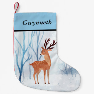 Sweet Reindeer Doe in a Snow Forest Small Christmas Stocking