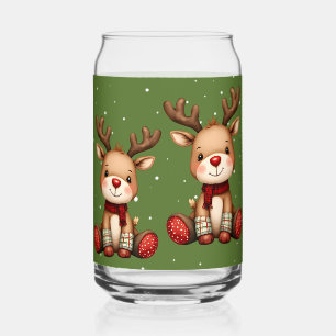Sweet Reindeer Pair in Holiday Snowfall Can Glass