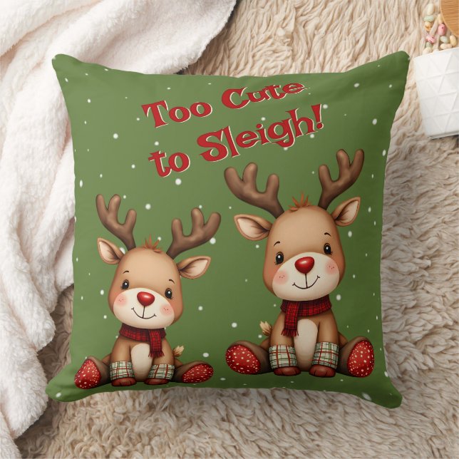Sweet Reindeer Pair in Holiday Snowfall Cushion (Blanket)