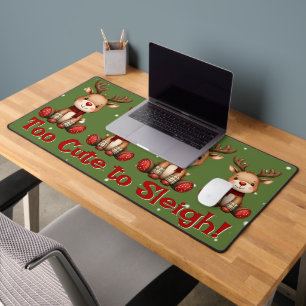 Sweet Reindeer Pair in Holiday Snowfall Desk Mat