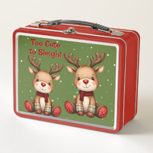 Sweet Reindeer Pair in Holiday Snowfall Metal Lunch Box