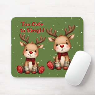 Sweet Reindeer Pair in Holiday Snowfall Mouse Mat