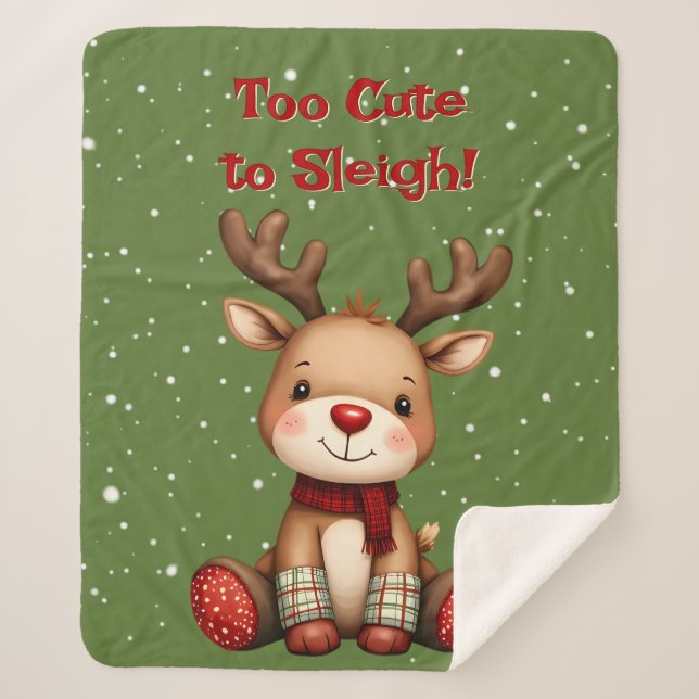 Sweet Reindeer Pair in Holiday Snowfall Sherpa Blanket (Front)