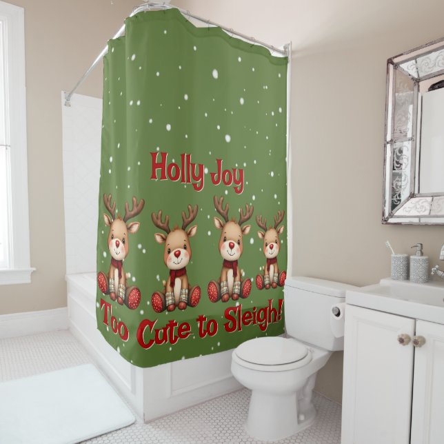 Sweet Reindeer Pair in Holiday Snowfall Shower Curtain (In Situ)