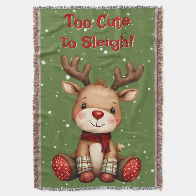 Sweet Reindeer Pair in Holiday Snowfall Throw Blanket (Front Vertical)
