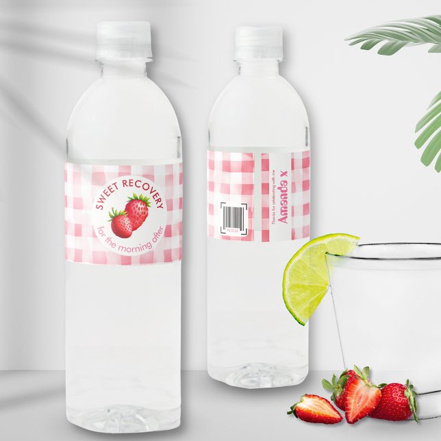Sweet Relief Hangover Kit Bachelorette Strawberry Water Bottle Label (Strawberry theme sweet relief hangover kit water bottle sticker labels bachelorette hen party girls)