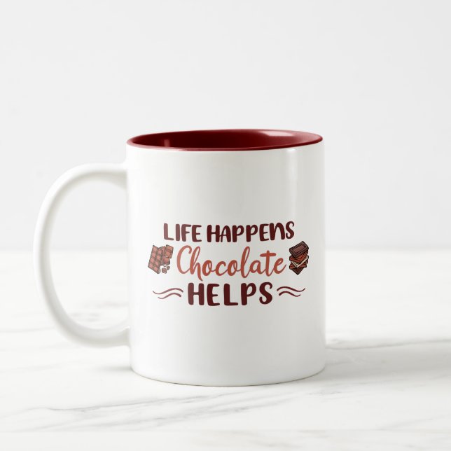 Sweet relief Life happens chocolate helps chocolat Two-Tone Coffee Mug (Left)