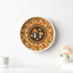 Sweet Retro Mushrooms and Flowers Clock
