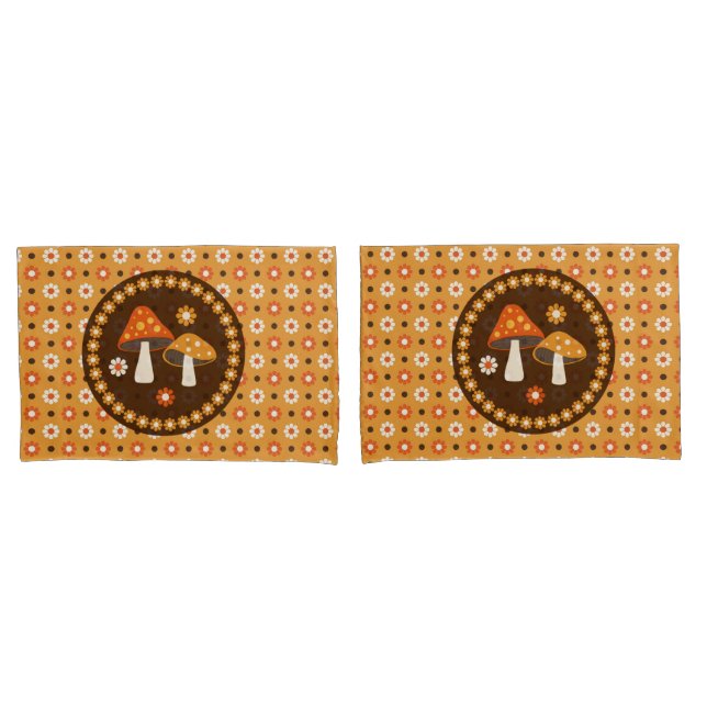 Sweet Retro Mushrooms and Flowers  Pillowcase (Front-Set)