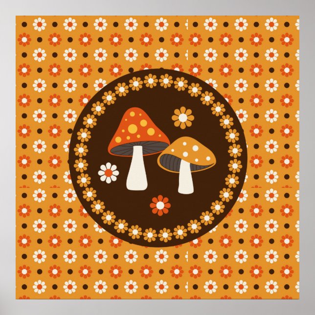 Sweet Retro Mushrooms and Flowers   Poster (Front)