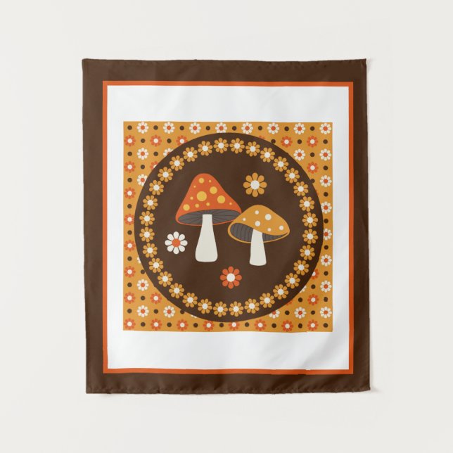 Sweet Retro Mushrooms and Flowers   Poster Tapestry (Front)