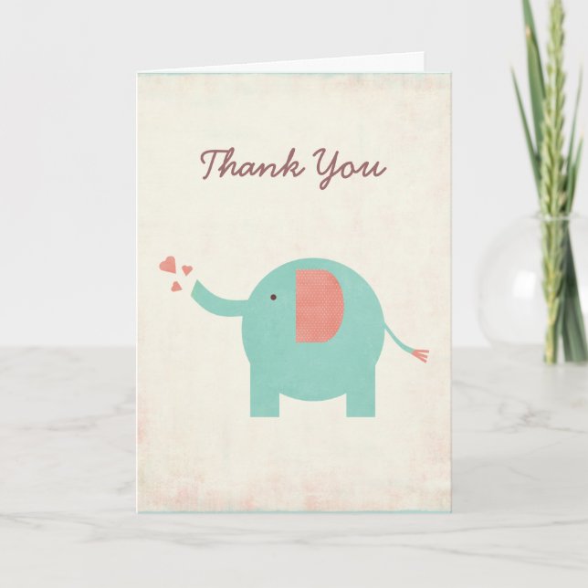 Sweet Retro Unisex Elephant Thank You Card (Front)