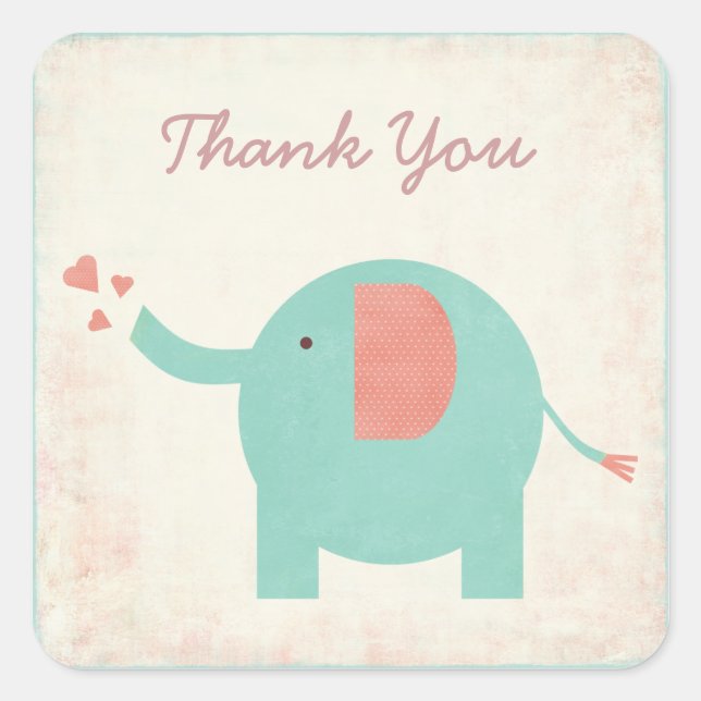 Sweet Retro Unisex Elephant Thank You Square Sticker (Front)