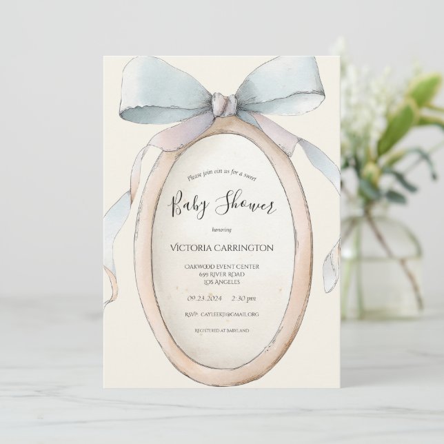 Sweet Ribbons & Bows Vintage Baby Shower  Invitation (Standing Front)
