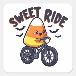 Sweet Ride Funny Candy Corn Biking Halloween Square Sticker