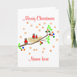 Sweet Robin family Christmas, add names Holiday Card