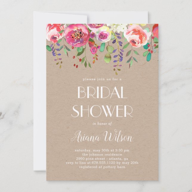 Sweet Romance Bridal Shower Invitation Kraft (Front)