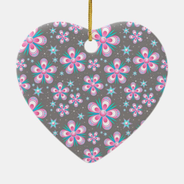 Sweet Romantic  Abstract Pink Flowers Pattern Ceramic Tree Decoration (Back)
