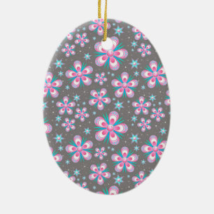 Sweet Romantic  Abstract Pink Flowers Pattern Ceramic Tree Decoration