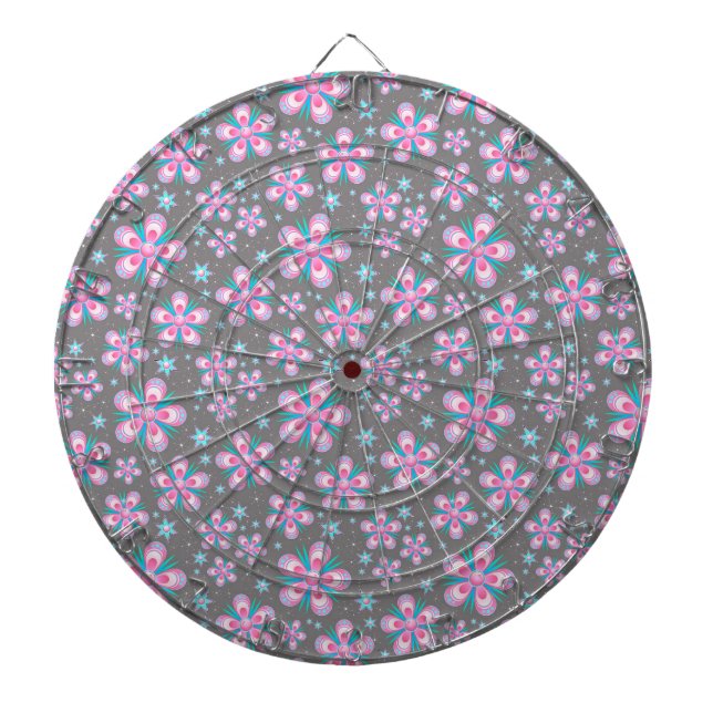 Sweet Romantic  Abstract Pink Flowers Pattern Dartboard (Front)