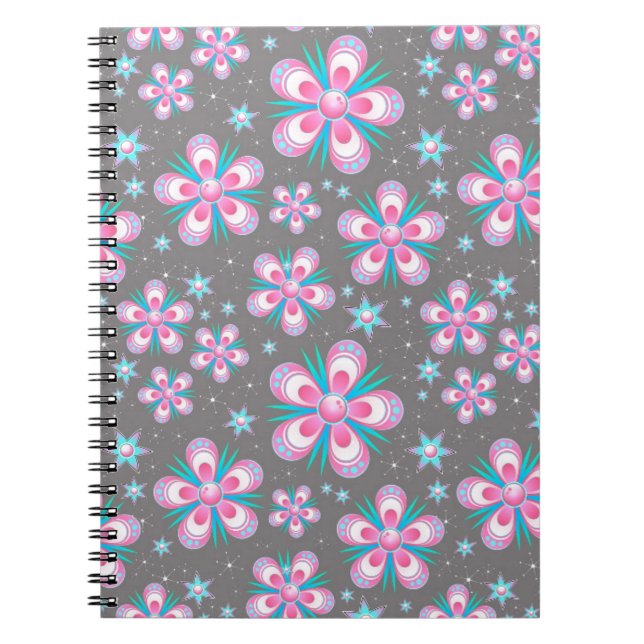 Sweet Romantic  Abstract Pink Flowers Pattern Notebook (Front)