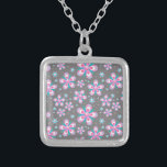 Sweet Romantic  Abstract Pink Flowers Pattern Silver Plated Necklace<br><div class="desc">Sweet Romantic  Abstract Pink Flowers Pattern</div>
