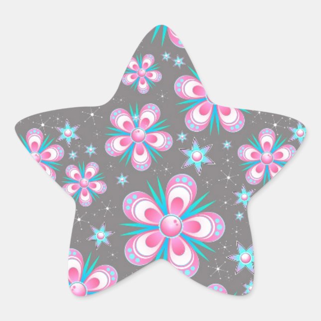 Sweet Romantic  Abstract Pink Flowers Pattern Star Sticker (Front)