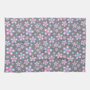 Sweet Romantic  Abstract Pink Flowers Pattern Tea Towel
