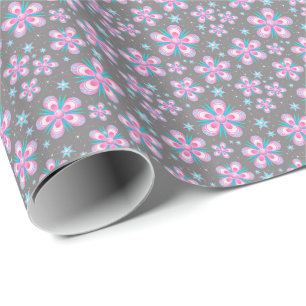 Sweet Romantic  Abstract Pink Flowers Pattern Wrapping Paper