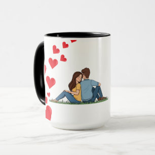 Sweet Romantic Couple Back-to-Back Illustration Mug
