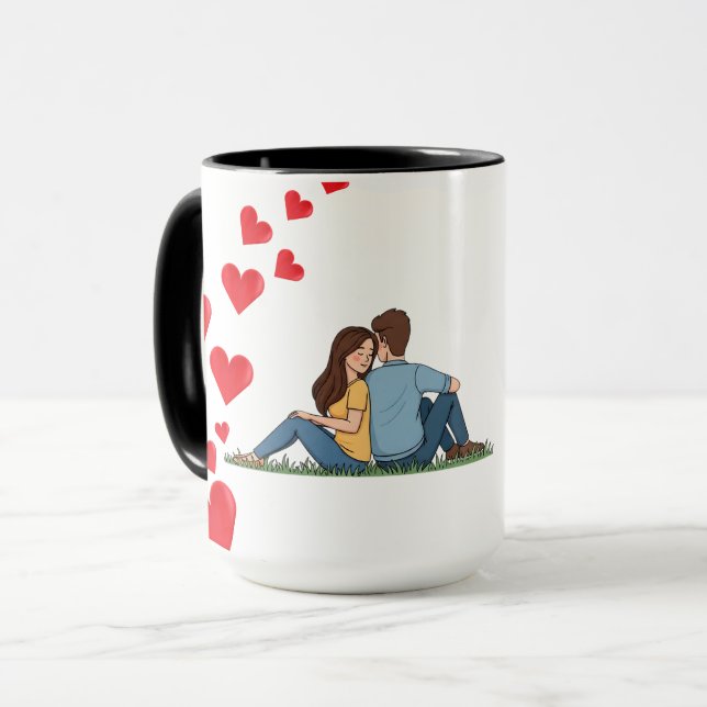 Sweet Romantic Couple Back-to-Back Illustration  Mug (Front Left)