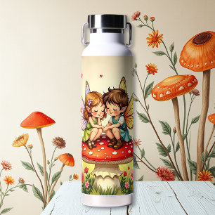 Sweet Romantic Fairies   Cottage Core Mushrooms Water Bottle