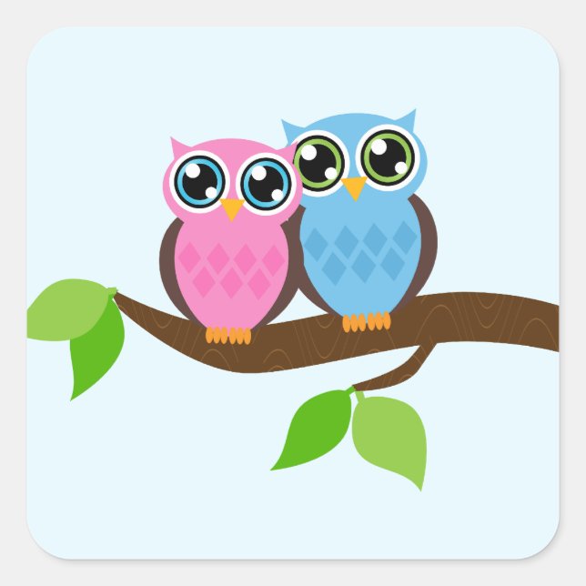 Sweet Romantic Owls Square Sticker (Front)