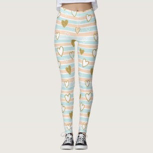 Sweet Romantic Pastel Heart Stripe Leggings