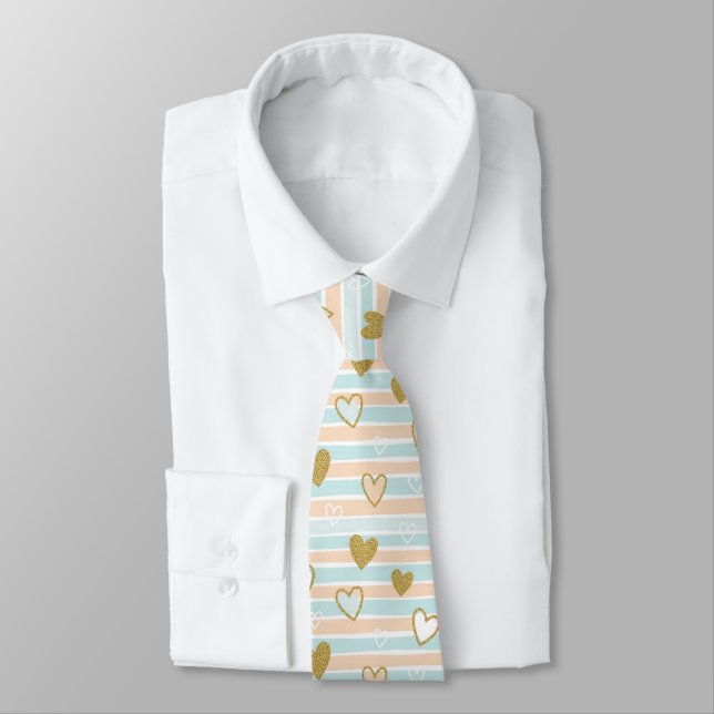 Sweet Romantic Pastel Heart Stripe Tie (Tied)