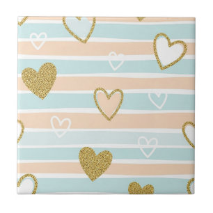 Sweet Romantic Pastel Heart Stripe Tile