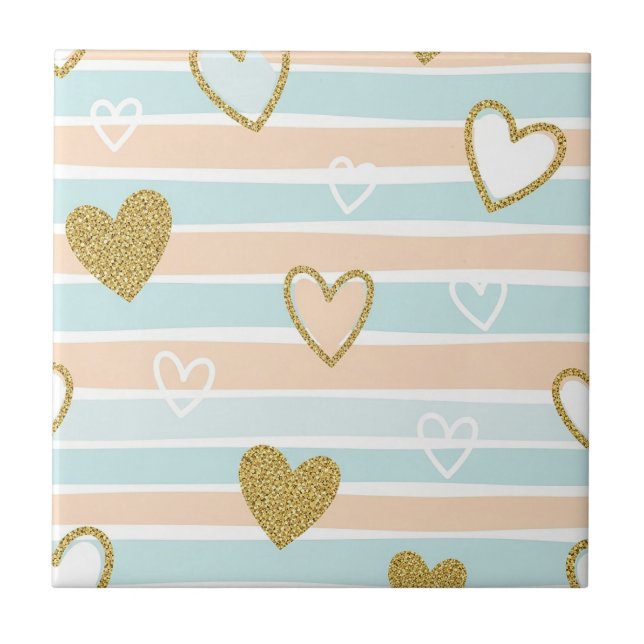 Sweet Romantic Pastel Heart Stripe Tile (Front)