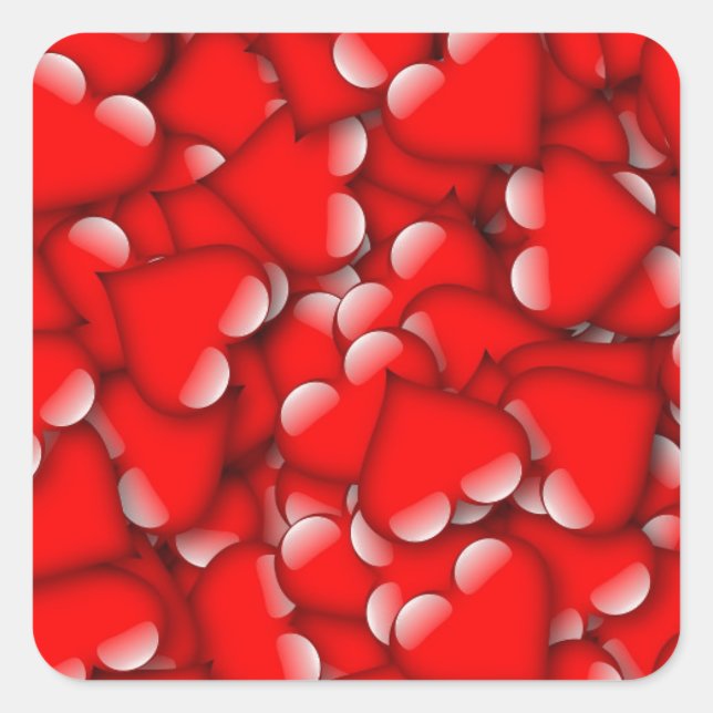 Sweet Romantic Valentine Love Hearts Red Square Sticker (Front)